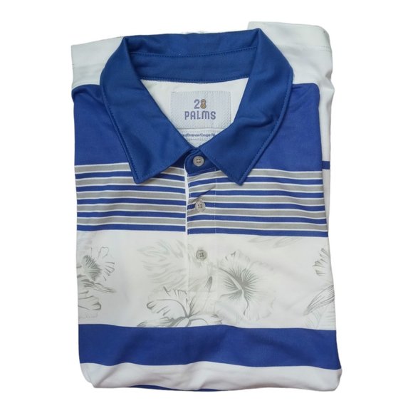 28 Palms Floral Polo Men’s Medium Shirt White/Blue Floral Stripe Shirt New - Picture 7 of 7